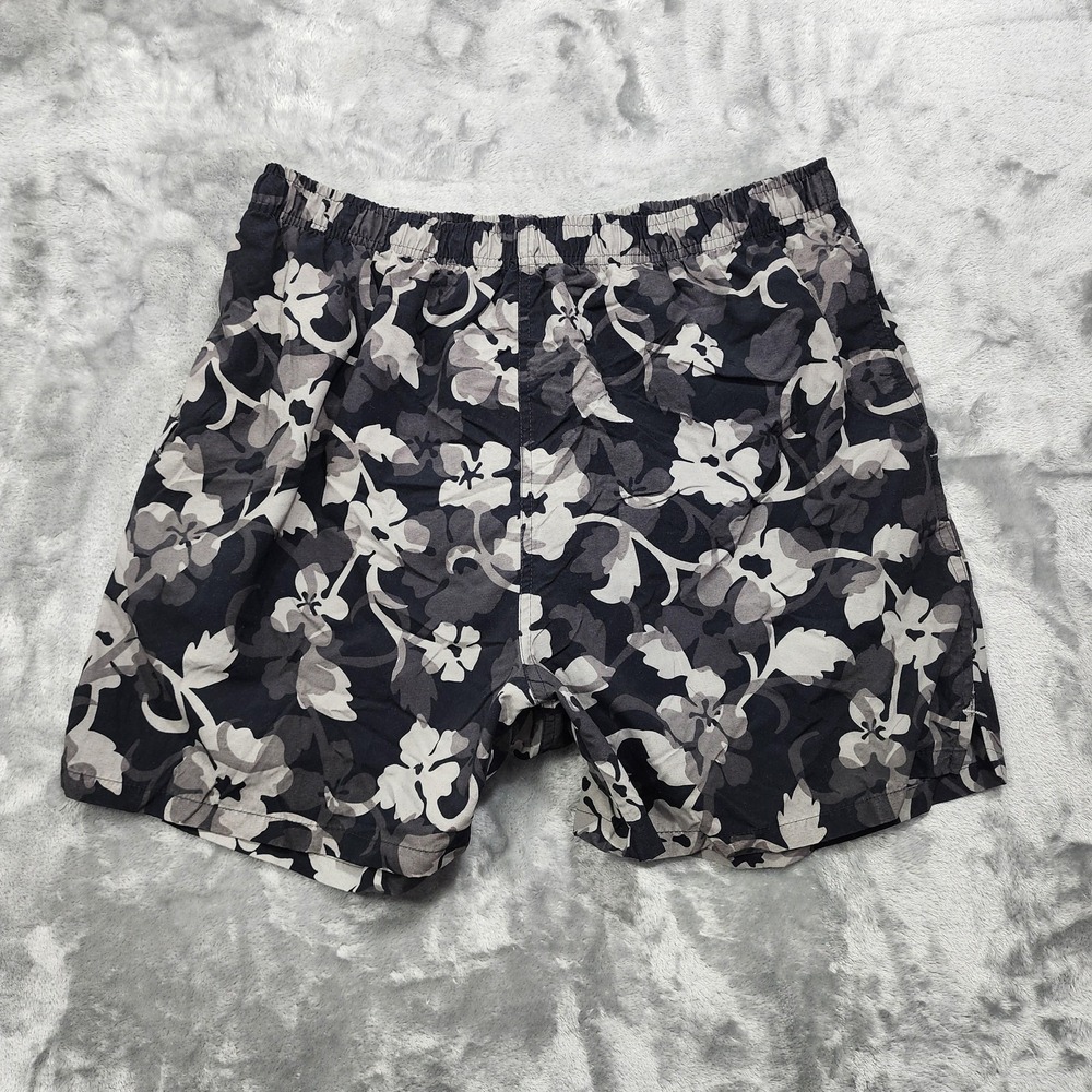 Covington Swim Trunks Mens L Black Gray Floral‎ Hawaiian Tropical Lined Beach